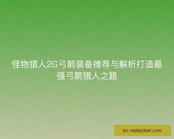 怪物猎人2G弓箭装备推荐与解析打造最强弓箭猎人之路